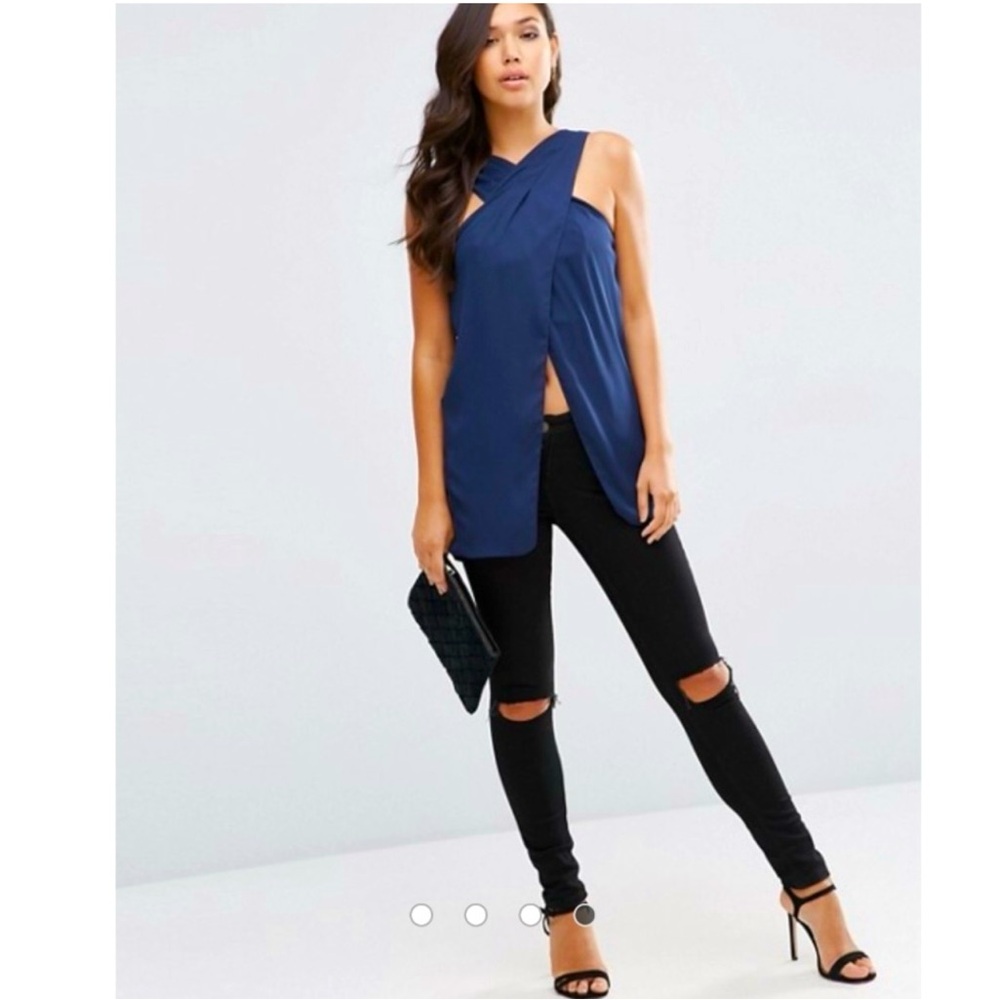Blue Wrap Front Bandeau Top